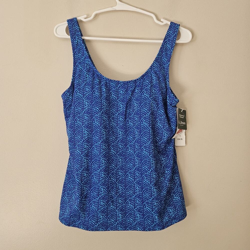 LL Bean Blue Tankini Bathing Suit Top Sunblocking Swim Women's Size 12